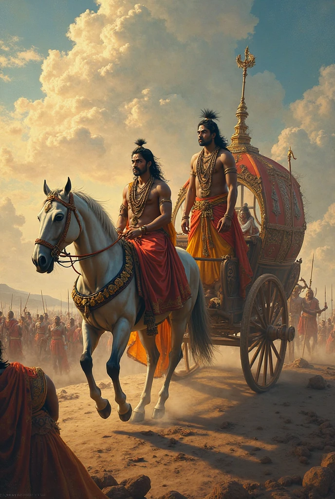 The Indian god ramdevpir in hand spear and indian king red color clothe with white horse and golden Crown