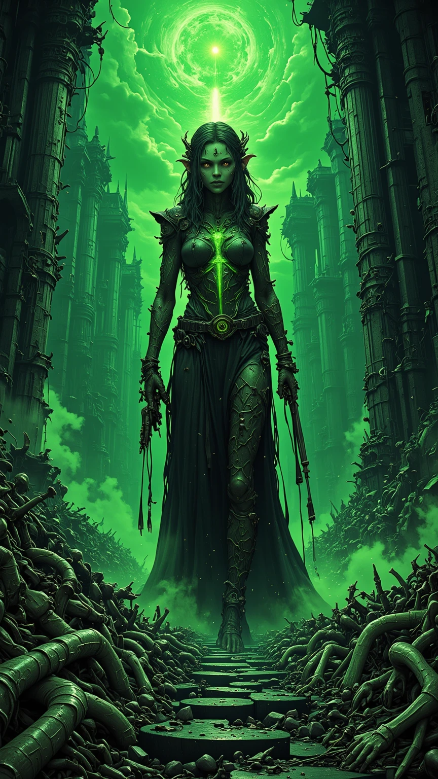 A Medieval assassin woman with green skin