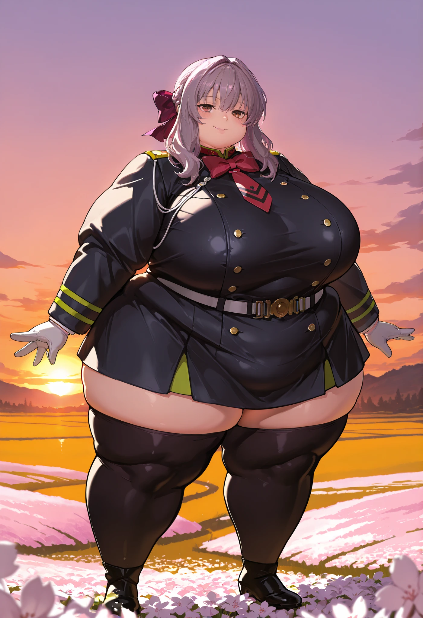 (masterpiece, best quality, highly detailed), 1girls, big belly, blurry background, huge belly, art by kipteitei, round belly, chubby, curvy, simple_background, gradient_background, belly grab, enormous belly, fat belly, thicc, bigger belly, really big belly, jiggly belly, shirt covering belly, belly cover by shirt, glasses, gym clothes, thighhighs, (sweating), (exhausted), ((full body)), long hair