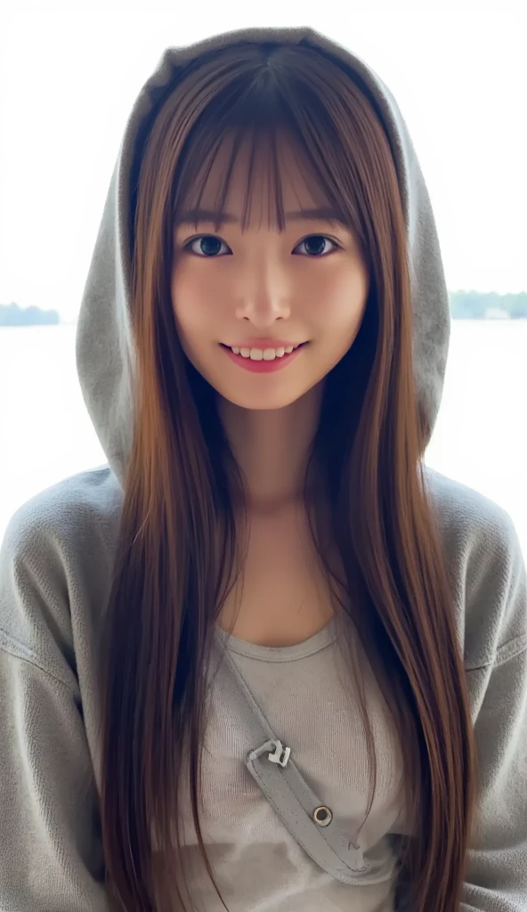 masterpiece, best quality, (realistic,photo-realistic:1.4), (RAW photo:1.2), extremely detailed CG unity 8k wallpaper, delicate and beautiful, amazing,finely detail, official art, absurdres, incredibly absurdres, huge filesize, ultra-detailed,extremely detailed eyes and face,light on face,(little smile),yuuki asuna,(caramel hair:1.4),(wearing hooded cloak:1.4),(long hair:1.4),(nature background:1.4),sidelocks,(gaeden:1.4)