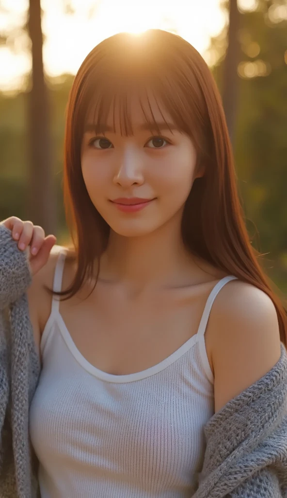 1 Girl, beautiful russian woman, Light brown hair, clean skin, Willow Waist, Wearing loose, lightweight sweaters, masterpiece SLR photo, Attention to detail, Perfect proportions, soft boobs,With cleavage, (best quality, 4k, 8K, High resolution, masterpiece:1.2), Extremely detailed, (Practical, photoPractical, photo-Practical:1.37), portrait, Night view, movie lighting, (Intricate details:1.2), (Bright colors:1.2), (Natural skin texture:1.1), (Elegant Posture:1.1), (Calm expression:1.1), (Soft focus background:1.1), (Thick long hairstyle:1.2)