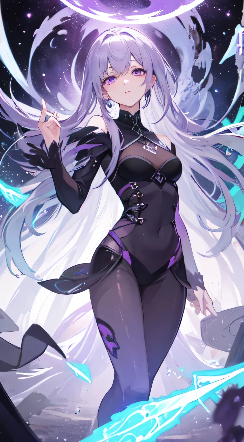 a smile　silber hair　Long　full body suits　seductiv　succubus