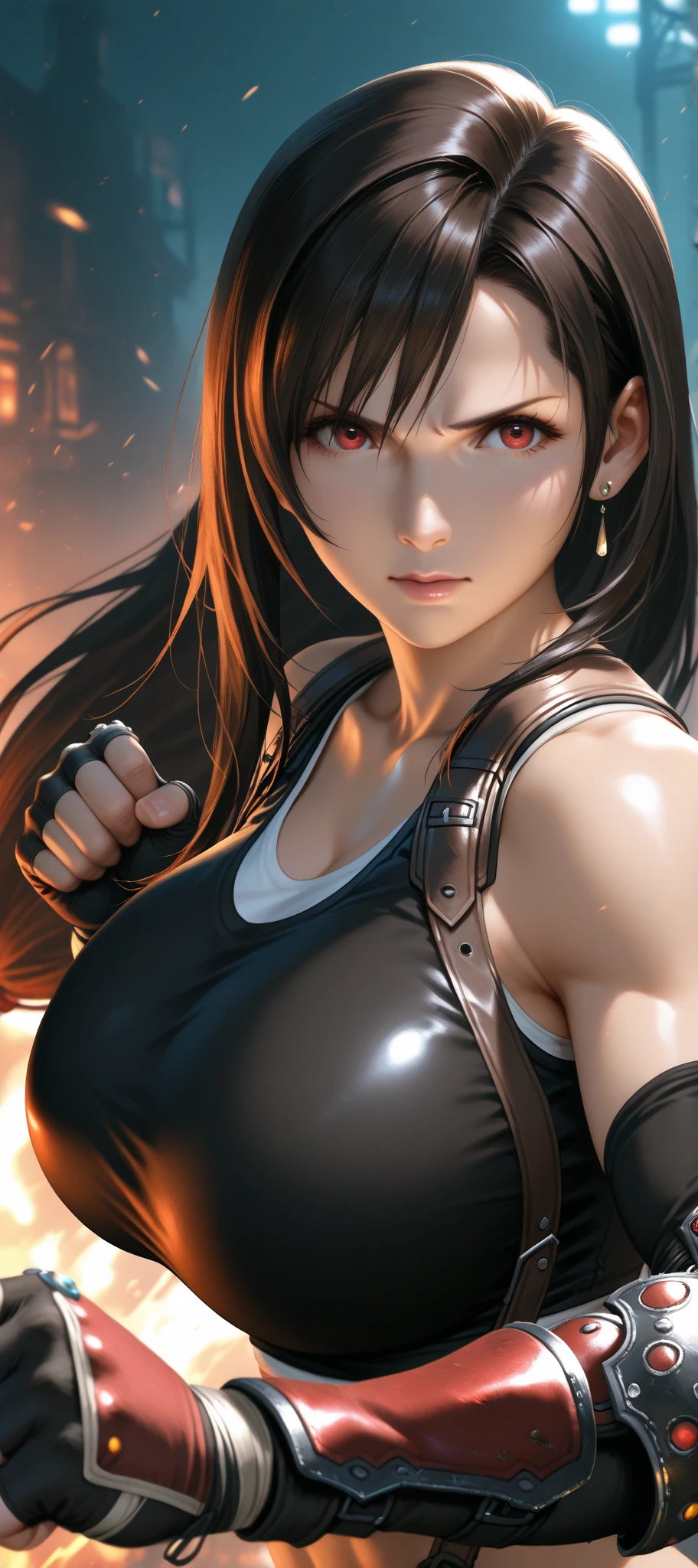 tifa lockheart, sweat, extreme eye detail, anime 4k wallpaper, ultra sharp, fierce aura, best lighting, masterpieces, perfect color