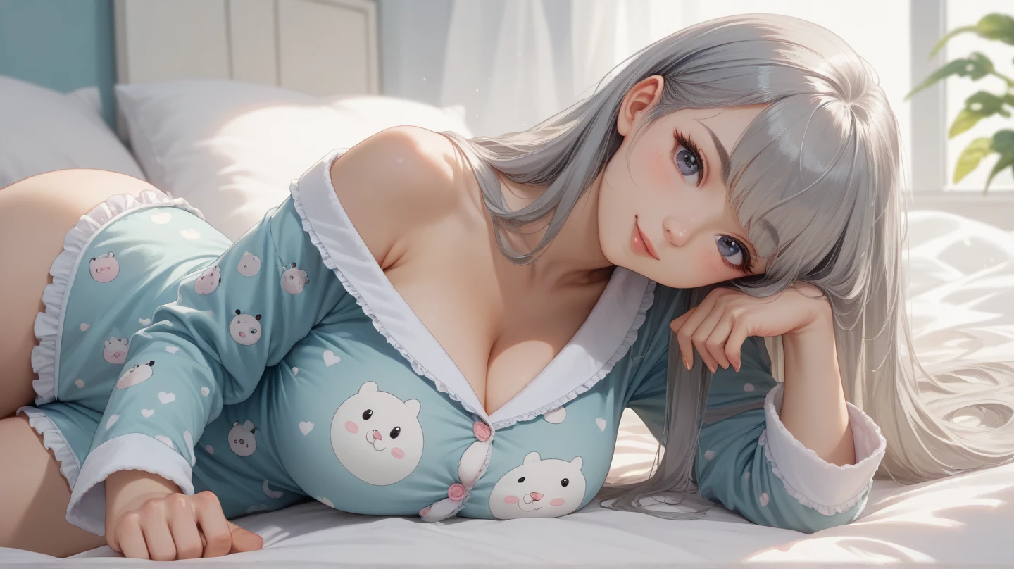 1girl, long hair and bunny ears sitting on a bed, angelawhite, white stockings, ultrarealistic sweet bunny girl, very very kawaii, japanese goddess, the bunny has fur, smooth skin, with bunny ears, sitting on snow, perfect white haired girl, she is on snow,outside