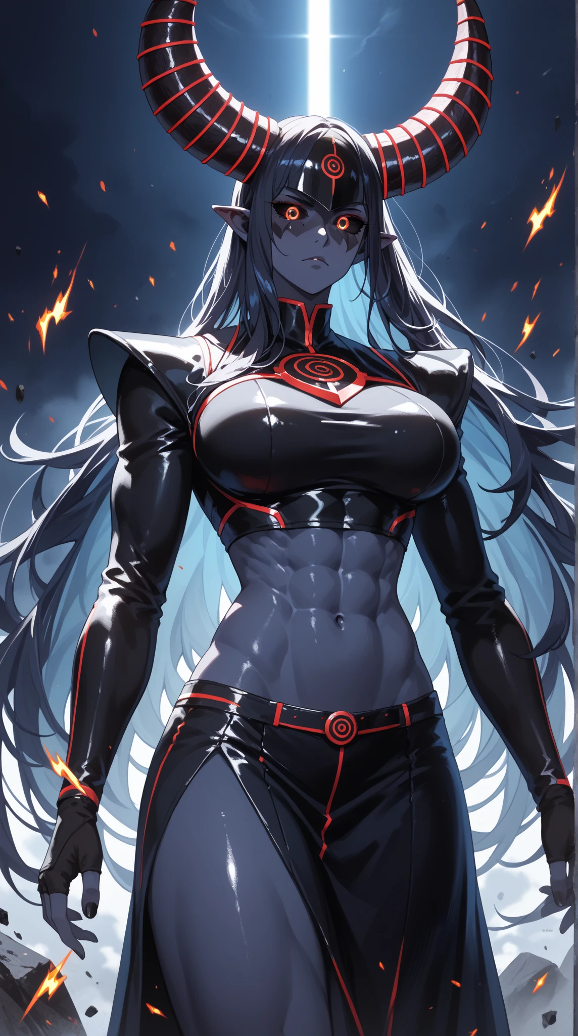 (comely, (Masterpiece artwork: 1.2), (best qualityer: 1.2), perfect lighting, Jadepunk, Asiatic woman, marble body, white and gold, robotical,((Masterpiece artwork)), (best qualityer), (detailded), (1ガール), thicc thighs, breasts big, Tecwear, overskirt, twin tails, demon eyes glowing red like fire,