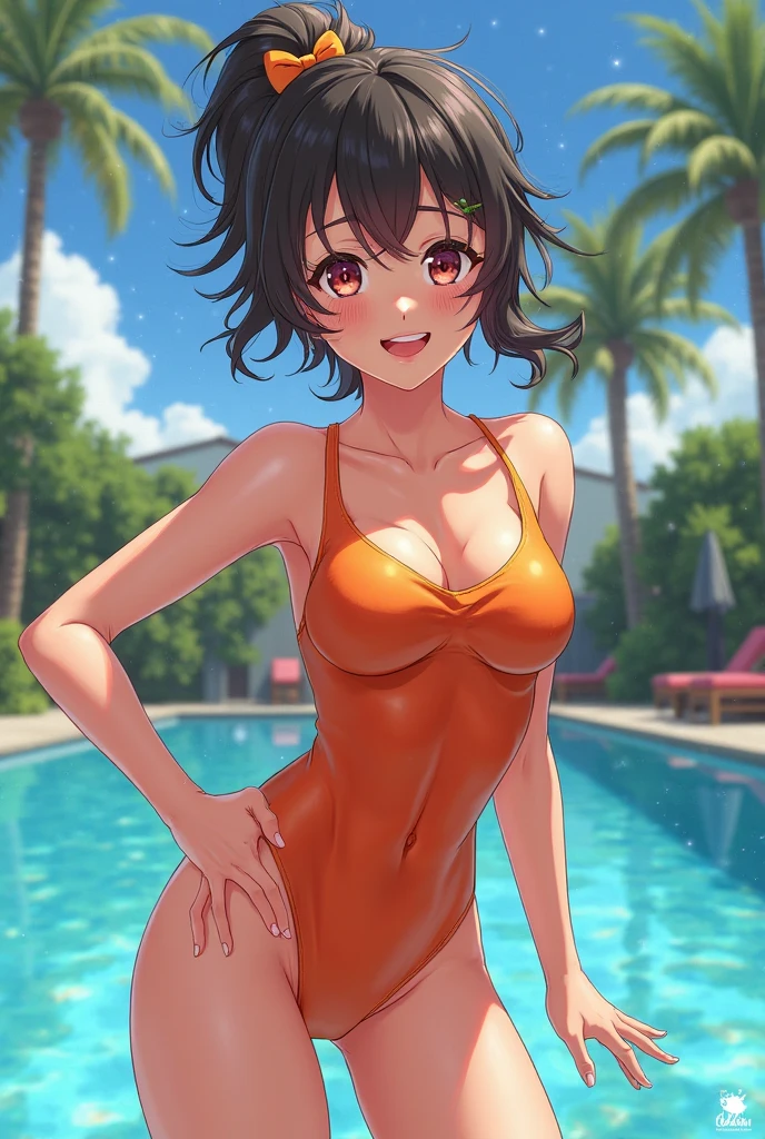 Short hair 20 years old Smile Big tits Bikini Poolside Fair skin Japanese