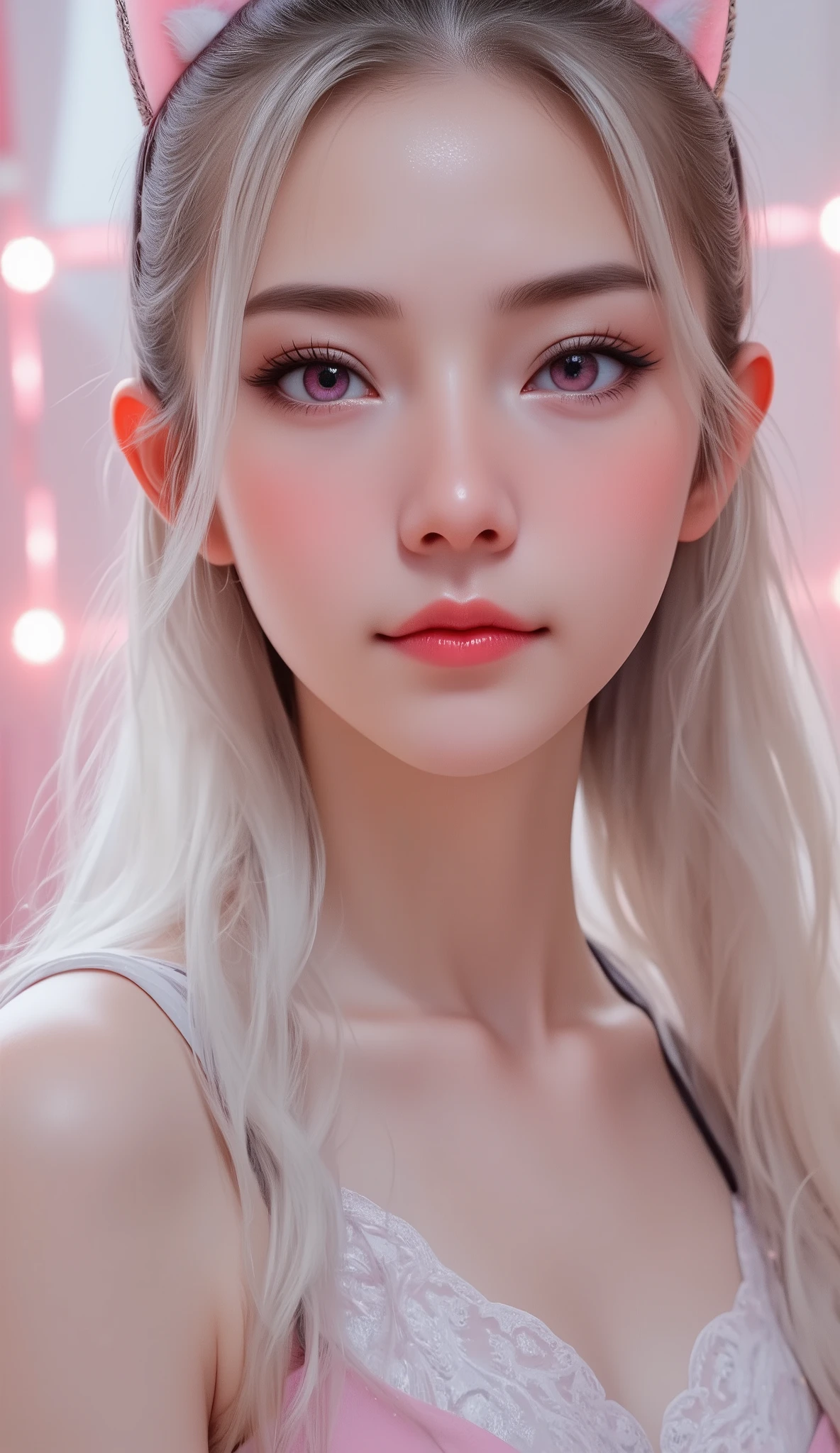 (Photorealistic: 1.2, With the highest quality, in 8K,Wetty:1.3 ), ( 20yr old, K-pop idol、 Cherry blossom pattern kimono, Sweat: 1.2, Wet:1.3、cleavage of the breast、Colossal tits:1.2、White hair), Fine skin, (Film Lighting), Soft light, Double eyelids, ((excited、A sexy、Bust-up shot、pheromone))