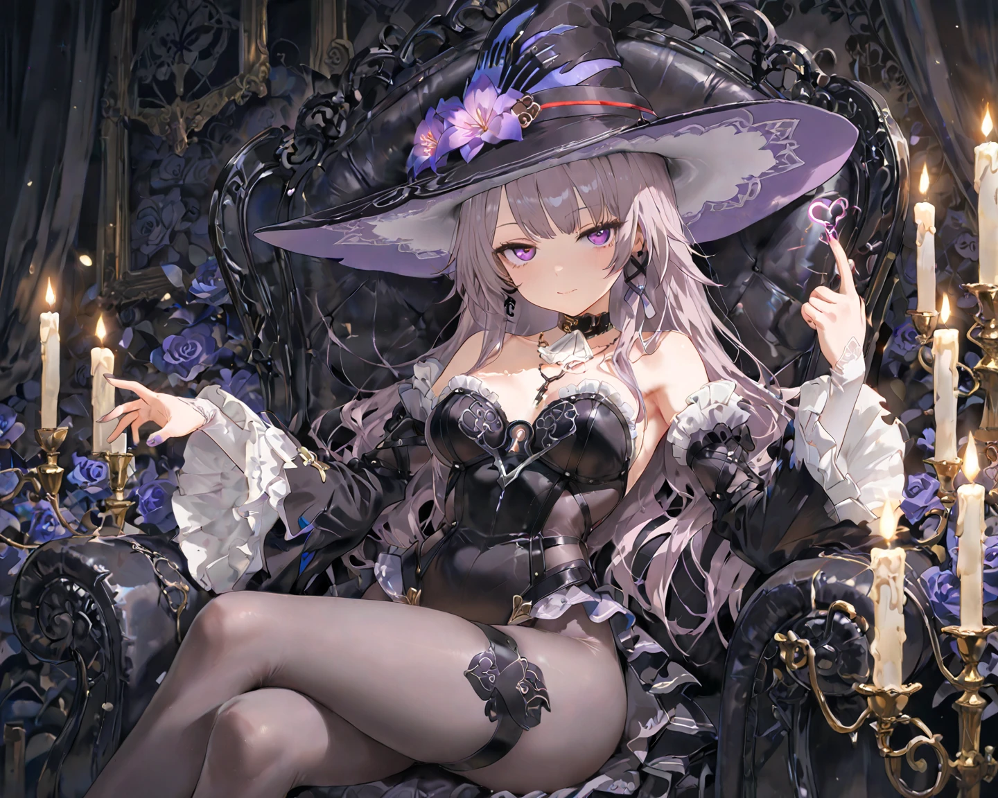 1girl in, maturefemale, masutepiece, mistress, Goddess,White Witch Hat,Sitting