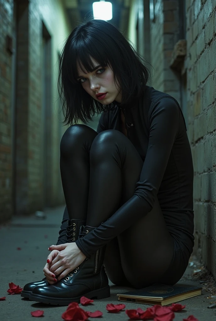 (Best quality,high resolucion,Masterpiece, aerial view:1.20),Ultra-detailed,La femme  ,Large flares on the jeans, shackles, fouet, gants noir, ,maladif,drowning in a swamp,Sombre extase,Exhausting fetish,Dark and gloomy atmosphere,texture granuleuse,retro, cat women, atmosphere,Distorted reality,Melancholy expression on his face,mysterious aura,foggy atmosphere,foggy background,Palette de couleurs subtile,pose provocatrice,Strong emotions,Emerging from the depths of despair,piercing gaze,ombres intenses,Plunged into darkness,Uneven terrain,Disturbing atmosphere,Une sensation surnaturelle,Loss of space in time and space,Strange silence.asymmetrical bangs, Rousseur, cheveux courts roses, frange, Rousseur, yeux gris,