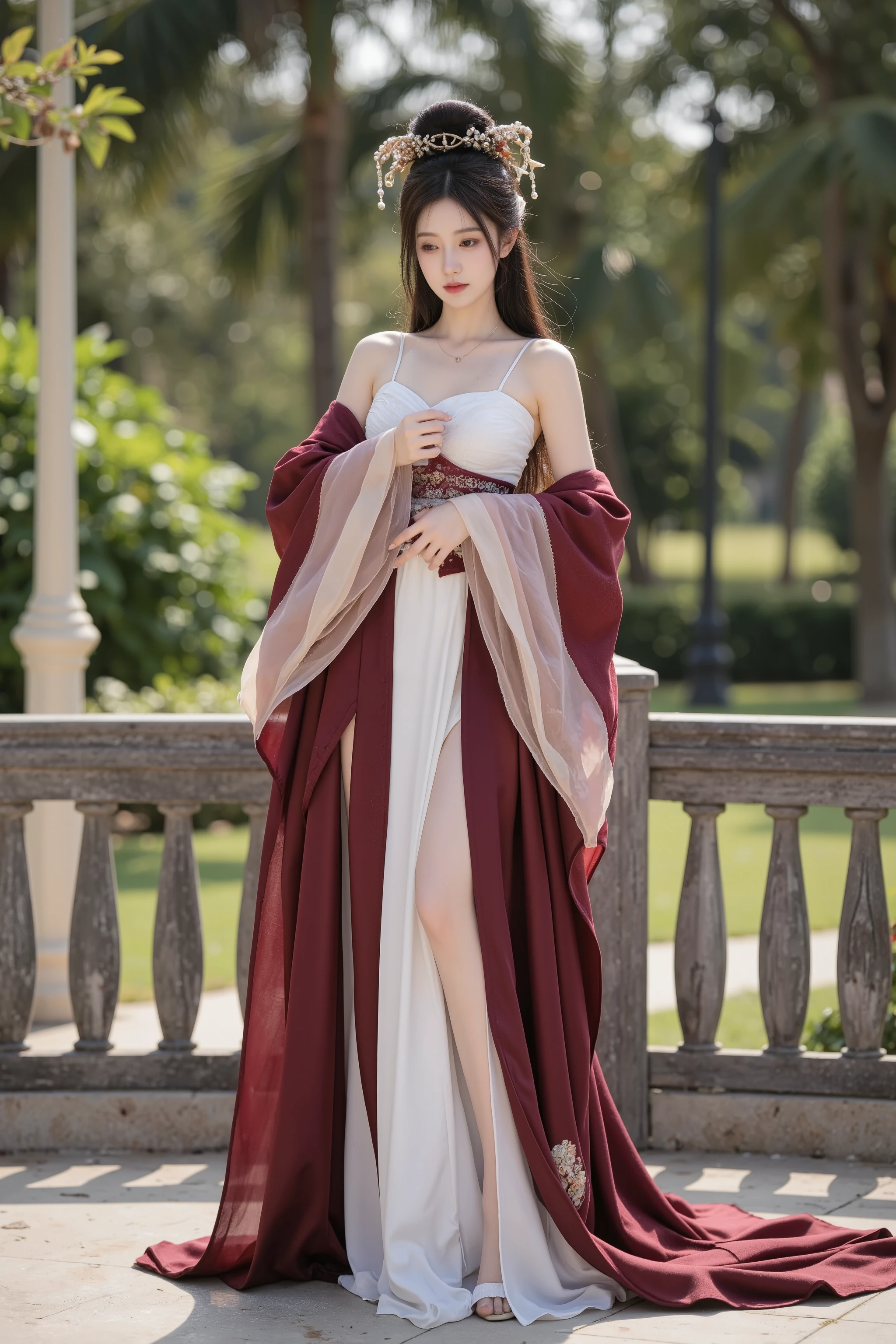 The luxuriously dressed Arab woman posing in the garden, standing in a very sexy pose, the curves of her body greatly stimulate men's sexual arousal. The beautiful fantasy empress, the palace, the 20-year-old girl in Hanfu, slightly covering up, revealing her body, light makeup ((The beautiful and graceful fantasy empress)) Squeezing and pressing one of her breasts with your hand. Chinese fantasy, Chinese princess, Chinese costume, Oriental fantasy, beautiful fantasy girl, inspired by beautiful oriental women, the ancient Chinese princess Lan Ying, fantasy woman, Tang's beautiful NSFW genital simulation (squeezing and pushing her breasts up, pulling her clothes up (The dildo is stained with semen in the vagina) (Inserting a large penis dildo deep into the mouth to the throat, tight mouth) (Simultaneous vaginal and anus penetration) (Anal sex toy beads, In the protruding anus))