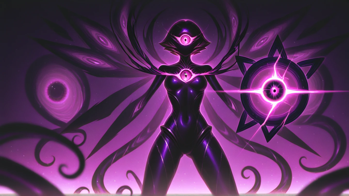 Illustration of a monster who manipulates the power of the universe at will、Slender female form、Born from a black hole、(The body glows with a purple or crimson hue reflecting the cosmic abyss:1.8)、fullnude、Planet shining on the forehead、Breasts are a shining planet、On the belly is a shining planet、
(In the hand is a powerful energy sphere like a black ho:1.5)、
Many destroyed planets in the background、(Full body:1.5)