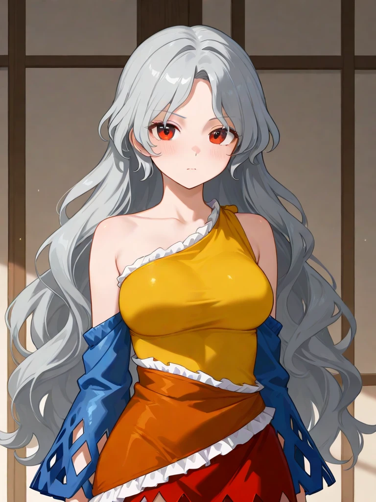 sakata nemuno,1girl, solo, covered_nipples, single_strap, multicolored_dress, large_breasts, bare_shoulders, looking_at_viewer, detached_sleeves, simple_background, cowboy_shot, black_background, orange_dress, smile, closed_mouth, collarbone, no_bra, weapon, taut_dress, red_dress, hand_on_hip, side_slit, standing, yellow_dress, arm_at_side, lips
<lora:sakata_nemuno_image573_2023-12-20-000015:1>,star-shaped_pupils,symbol-shaped_pupils,. gorgeous,key visual, vibrant, studio anime,award-winning, professional, highly detailed,high budget, cinemascope