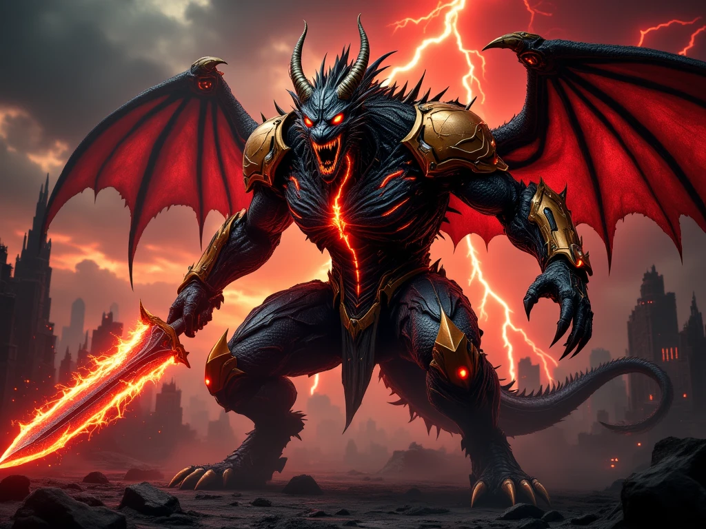 Realistic photos, RAW Photos, daemon, attacks viewer, Powerful movements, jump on prey, ((Dynamic jump)), Sharp Claws, daemon approaching from above, sudden approach, Bad-tempered, dynamic Shot from grand, lightning magic