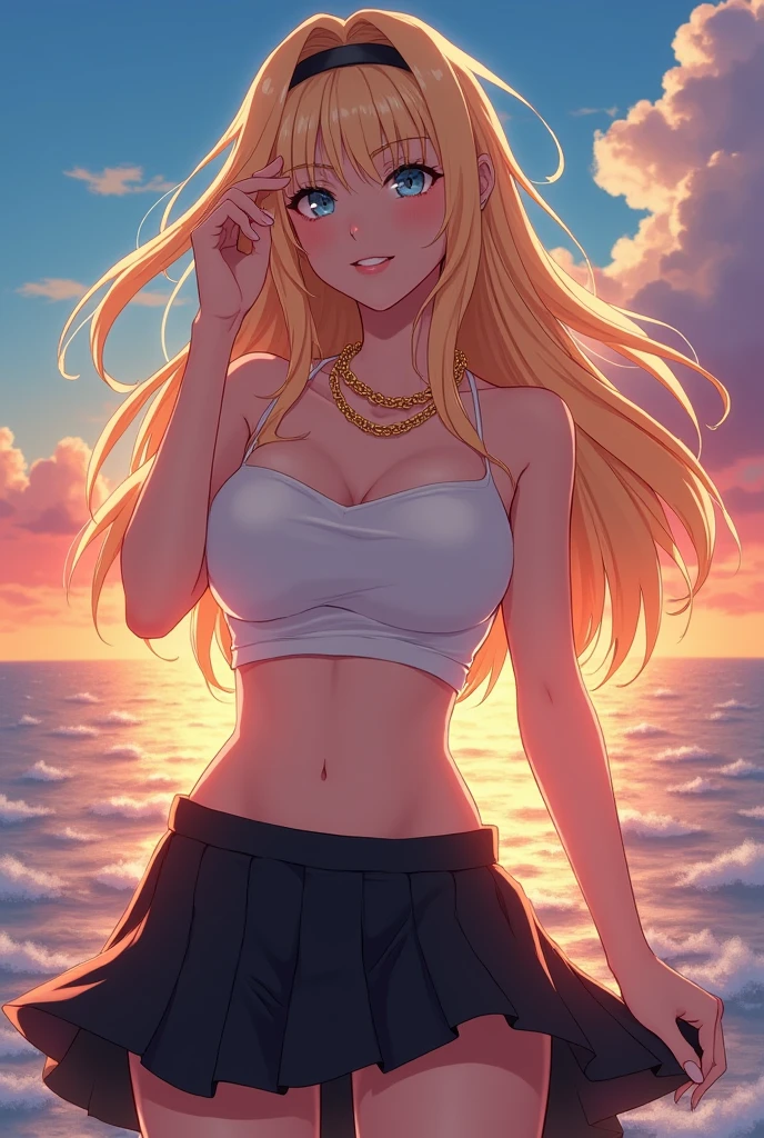 a beautiful woman in a white bikini standing on a beach, looking directly at the viewer, with long blonde hair blowing in the wind, blue eyes, and a slight blush on her cheeks, surrounded by palm trees, a cloudy blue sky, and waves crashing against the shore, masterpiece, photorealistic, ultra-detailed, hyper-realistic, 8k, cinematic lighting, vibrant colors, dramatic composition, (Perfect details:1.1), (Beautiful and clear background:1.2), (Extremely detailed CG, Ultra detailed, best shadow:1.1), (Finely detailed beautiful eyes)