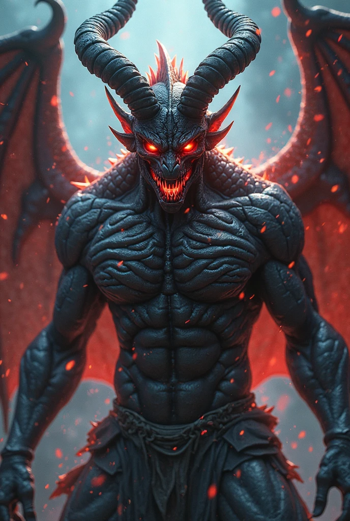 Create an upper body of a demon in anime style.