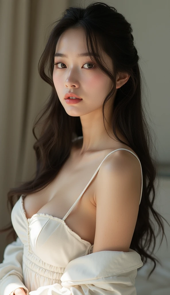 (best quality,4k,8k,highres,masterpiece:1.2),ultra-detailed,(realistic,photorealistic,photo-realistic:1.37),erotic,alluring,provocative, seductive,beautiful detailed face, beautiful detailed lips,longeyelashes, silky smooth skin,flawless complexion, expressive eyes,sexy,curvaceous body,subtle lighting,artistic photography,creative composition,vivid colors,sexy pose, elegant attire, seductive gaze, intimate setting, sensual atmosphere,passionate, intimate moment, mysterious background