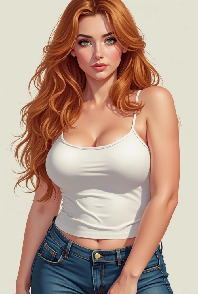 Lacy Lemon, pretty woman, ginger hair, rubenesque, green eyes, white background, blank background