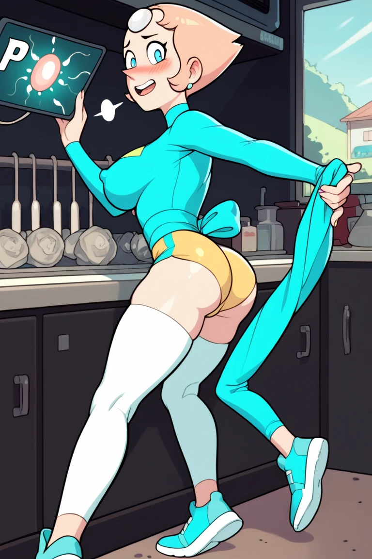 artwork, Attention to details, beautiful girl, normal skin, big breasts, long spiky orange hair and blue eyes, with police uniform, White shirt, empty look, bare legs, white panties, breasts hitting glass, standing, whole body, barefoot, breasts rubbing the glass, trapped inside a transparent glass jar, waxed inside, inside the jar, whole body en el frasco, sentada inside the jar, barefoot, trapped in the jar