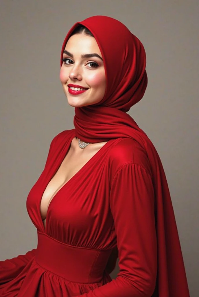Girl, medium boobs, hijab, long t-shirt, red, lingerie, candy, Christmas, santa, white liquid