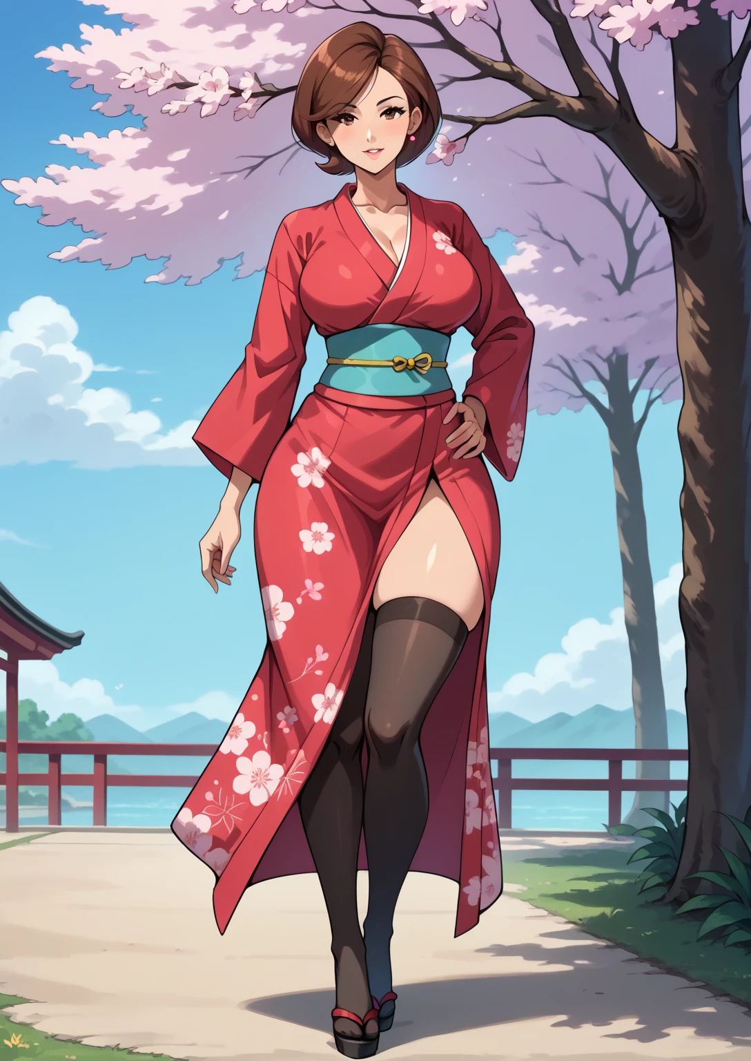 best quality, masterpiece, 1girl, 15 years old, best face, rim lighting, (high detailed skin:1.2), 8k uhd, high quality, high resolution, 4k, 8k, best ratio four finger and one thumb, amazing ilustration, best background matching, anime style 4 k, beautiful background, ultra hd 8K, ({adventurer}, {dragonoid}, {wearing yukata}, {holding flower}, {isekai setting}), ({light green hair}, {blunt bang}, {hair bun}, {beautiful hair}, {realistic hair}, {have dragon horn}), ({green eyes}, {calm eyes}, {smirk}), ({best anatomy, best leg anatomy, best, hand anatomy}, {huge breast}, {wearing gown}, {black stocking}, {have dragon tail}, {high heel boots}), ({beach}, {scenery}, {view from behind}), dynamic angle, dynamic pose, additional space special effect