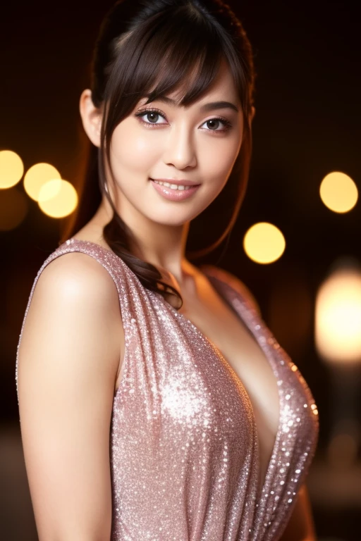 (highest quality, High resolution)))), Very detailed8K,A middle-aged Japanese woman with a glamorous body, Around 50 years old, (Ultra HD, Very detailed, Very detailed, Very realistic, Ultra-Realistic Skin, Realistic photos), (1 girl:1.5), Long hair with strong waves and highlights, Bobcut, (Dynamic pose), Excited expression、To the camera, A light smile, Purple eyes, (Nadium Chest: 1.2), (Beautiful and elaborate face, Beautiful and beautiful eyes), (A slightly oversized, loose fitting T-shirt, Transparent material), Cleavage, , Dripping Sweat, )，Black Stockings、Slightly loose skin、Heavy makeup、Inside the house、Brown eyes、Gloss Lip