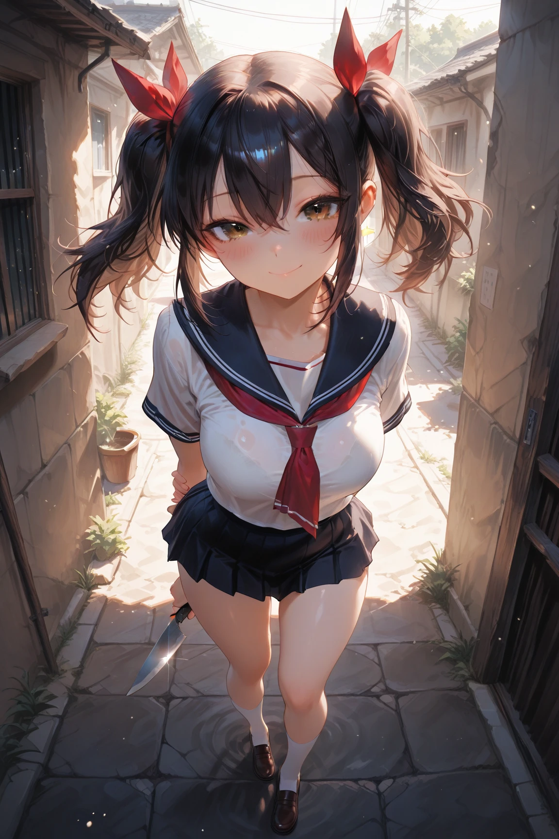 master-piece, bestquality, 1girls,, View viewers from front, HD, slight smile, big tits, cleavage, tights cloth, , tiny body, under tits cleavage, look down, paizuri invitation, Yuki Izumi, gym uniform