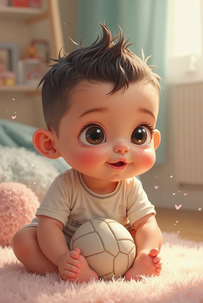 cutest picture of baby illustration BOY, OLHOS CASTALHOS, CABELO CASTANHO, ORANDO, art-station, .cgi_animation,
