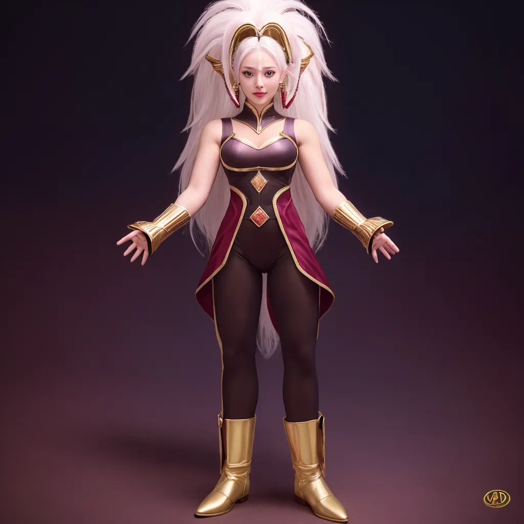 masterpiece, best quality, 1girl, charlottesmoothie, white hair, long hair, blue eyes, gloves, helmet, pink leotard, boots, yellow scarf, full body, solo, standing, looking at viewer, simple background <lora:CharlotteSmoothie:1>