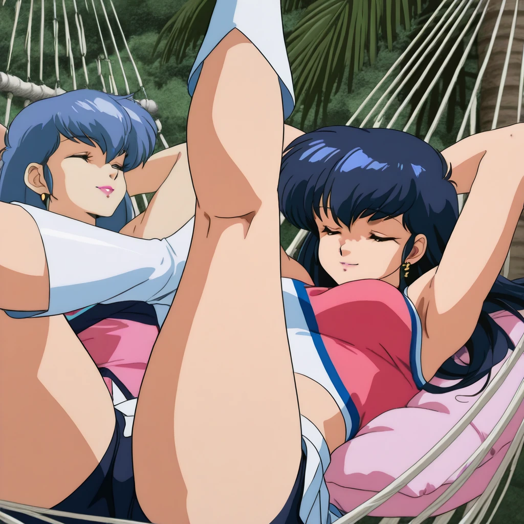 ((((nsfw:1.3)))),(((asakura minami:1.3))),((masterpiece)),((highest quality)),super detailed,(thin entire outline),enlightenment,explicit,((2girl:1.3)),dutch angle,black hair,medium hair on shoulders,black eyes,small nose,perfect body,beautiful body,beautiful character design,perfect eyes,perfect face,(happy,smile,red cheeks,having fun:1.2),small open mouth,perspiration,wallpaper,ultra high resolution,8k,photo shoot,(beautiful large breast:1.2),beautiful legs,perfect feet,beautiful skin,fair skin,smooth skin,official style,official art,make a screen cap,outdoor,(summer beach),sunshine,bright lighting,white bikini,(((micro bikini,protruding nipples,camel toe:1.3))),((wide spread legs,peace sign:1.2)),(relaxing on beach chair:1.3),((((kissing,Touching the genitals:1.3)))),