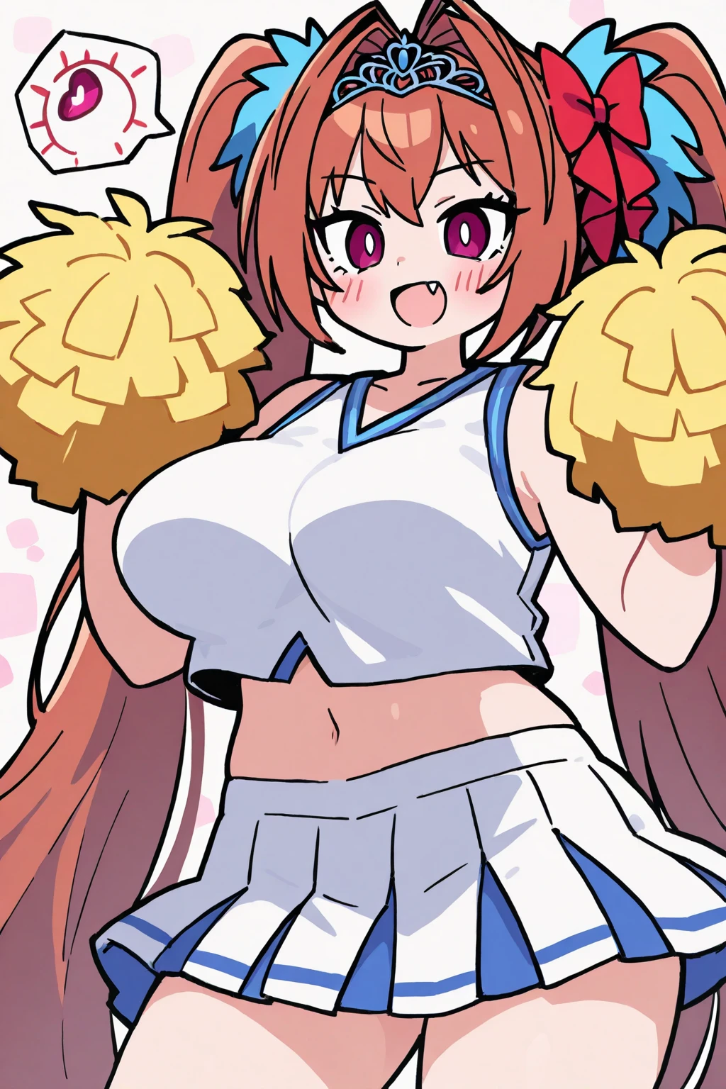 Super cute anime girls of extraordinary beauty, with charming looks, with huge tits, hips and a big, round ass, thick legs, a cheerleader uniform with a bra, a very deep neckline on the chest and a blue miniskirt that reaches below the buttocks. thread interior. Of course, full-length symmetrical body, so that the character can be seen from head to toe in a frontal position. standing full length
