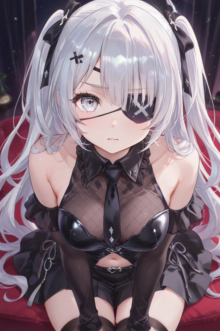 ,small breasts,bare breasts,uterus,nsfw、vaginal,woman on top,fishnet thighhighs,sweat,cum in pussy,low twintails,seductive smile,gothic ta,spoken heart,flat chest