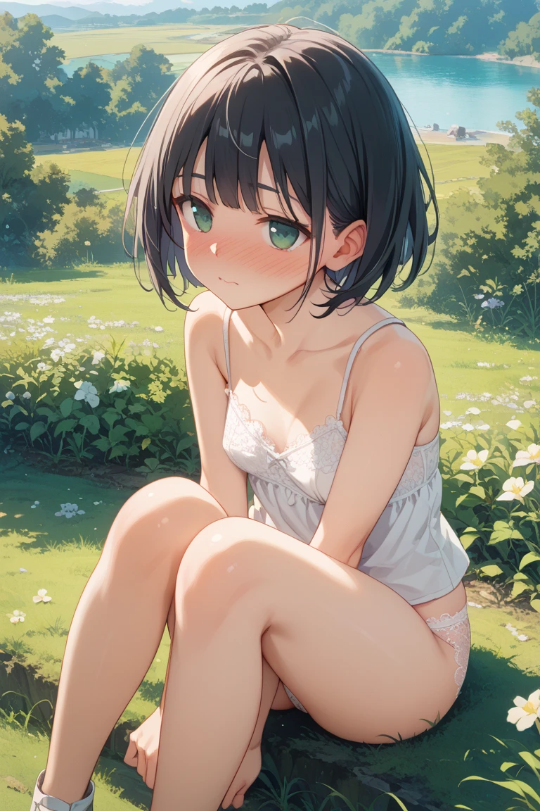 garden,On the grass,nakedの女の子,high school student,Lie,Leg spread,Spreading legs,Looking forward,naked,Normal milk,Normal boobs,Nipples are visible,Black Hair,Short Hair,Blue Eyes,No clothes,Very embarrassed,Hold your mouth with your hand,Embarrassed face,Shy with open mouth,blush,Very embarrassed,Look Away,naked,Front viewStanding,Not looking at me,Looking away,Turn away,Thick thighs,Angle from below,Watch her from below