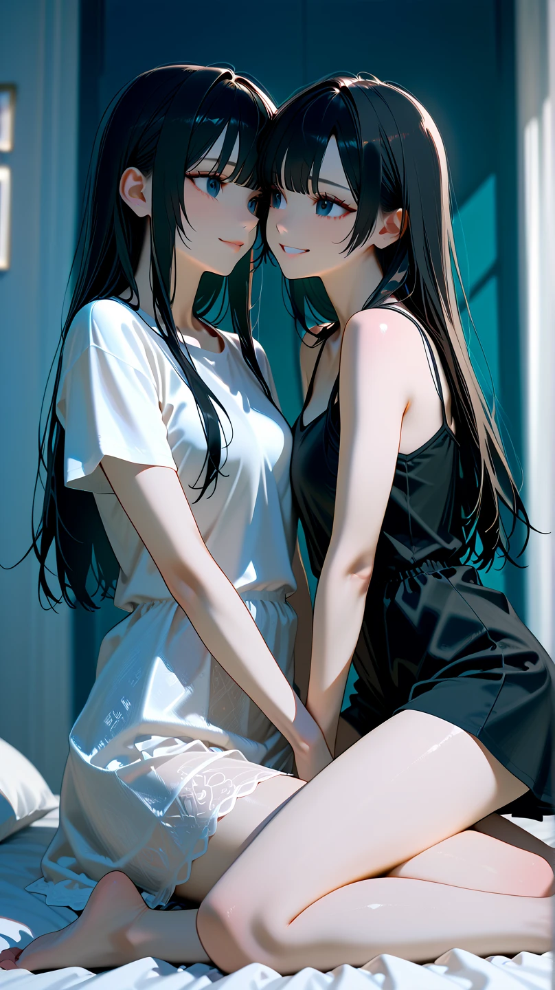 2girls、nightcity、Great body、Great legs、Comes a cardigan over a bra、A dark-haired、Holding a weapon with blood on it、Cherry blossoms are dancing、Being touched in the crotch while sitting with your legs up、Put your hands behind your back、poneyTail、Niō Standing、Holding a knife、Pointed mouth、Ordinary girl、Stick out the body、I'm wearing cute panties、Both are kissing、Touching the body、Licking each other、Kissing