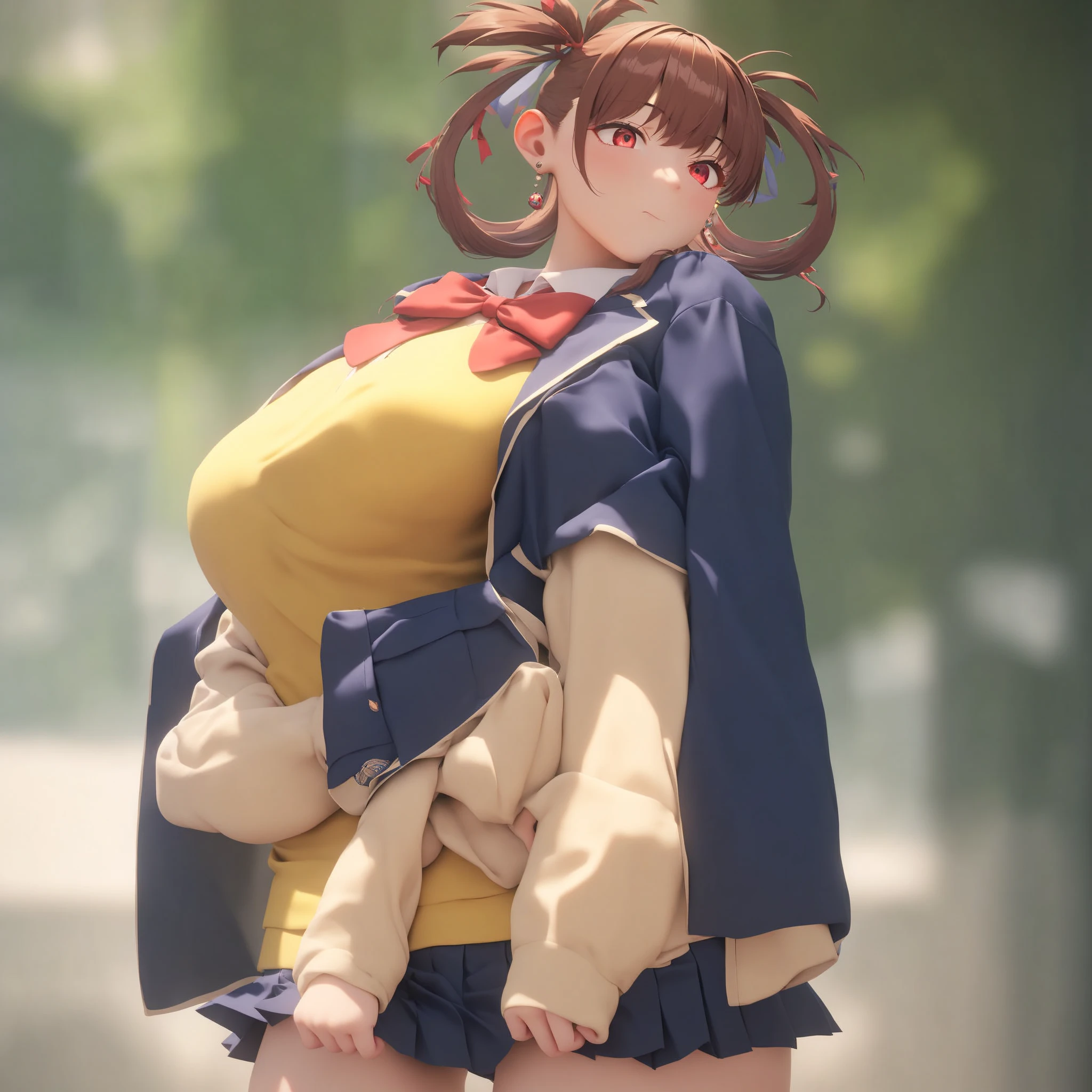 One girl, alone, Backwards virgin killer sweater, ribbon, Outdoor, Are standing, belly button, clitoris,
