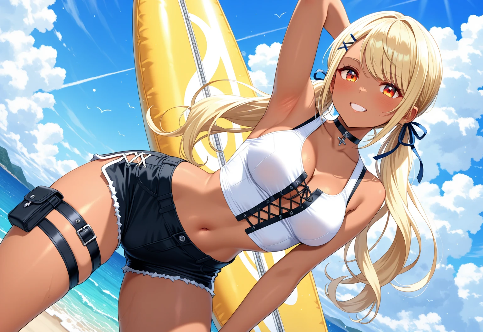 Full body shot of a woman with long hair and wearing a bikini swimsuit, GraceCharis,movie「Summer Beach」From the scene, Inspired by Ruth Deckard,( Art Fitzpatrick ), From Hotline Miami,