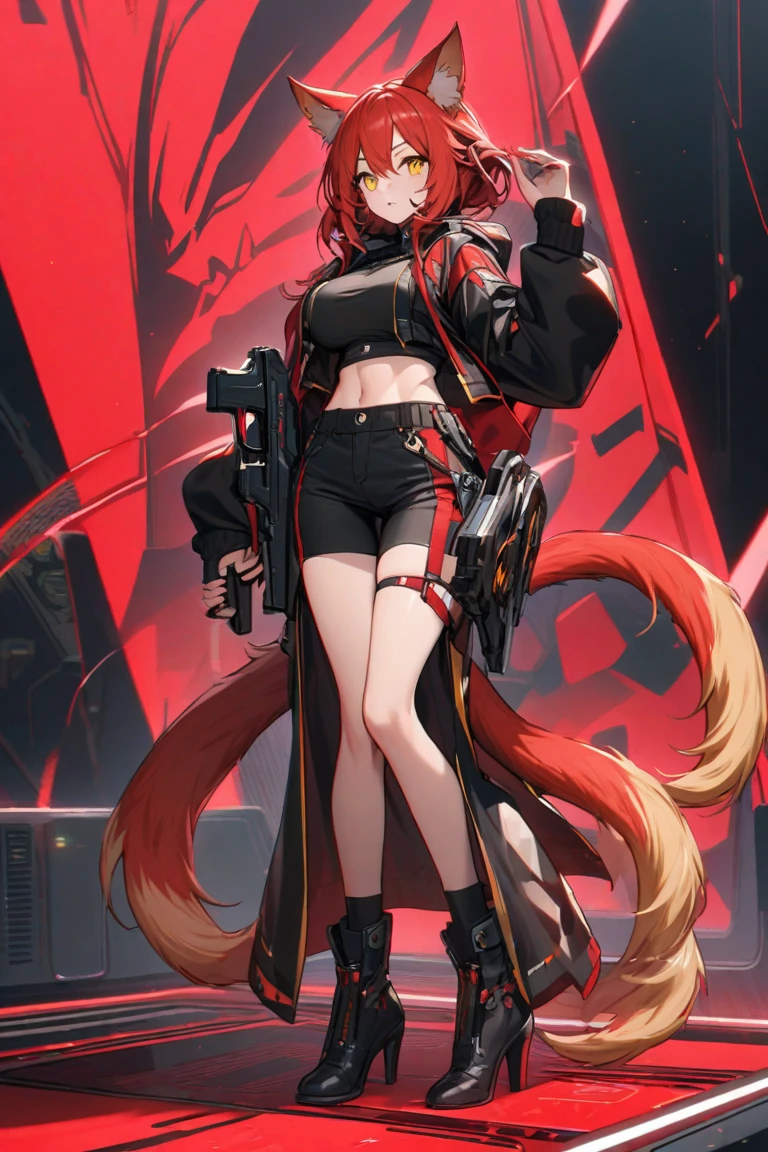 Red-haired girl, green eyes, pigtails, a wreath of horns on her head, a techno barbarian, a huge techno cannon in her hands, a huntress, bones on her body, insect plates, chitin, fur, small bones, light bones and red fur on her shoulders, dark leather stockings made of strips of cut leather on her legs, ropes and light bones on her body, thin panties, a small bra made of bones, bright red hair, Decorations made of horns, fur - a cannon. instead of panties, a rope, instead of a bra, bones and chitin, fur shoulder pads and with chitin, a tail of hair on the back of the head looks up, a short haircut, a high-tech cyberpunk gun, the girl has green eyes, a playful look, a good-natured smile, a neat nose, tight panties, tight thongs, mini underwear, leaky underwear, torn fabrics, a lot of torn fabrics, a lot of holes in fabrics, a gun with a monster's head, The barrel of the cannon in the form of a monster bursts out of its mouth flames. The girl has short hair, a tail at the back is short and looks up, fur shoulder pads, a jacket on the shoulders, a torn bra, the pubis is open, diagonal straps all over the body, powerful energy breaks out of the open barrel of the cannon, on the stomach there is a bird's skull, on the edges of the stockings there are vertebrae,