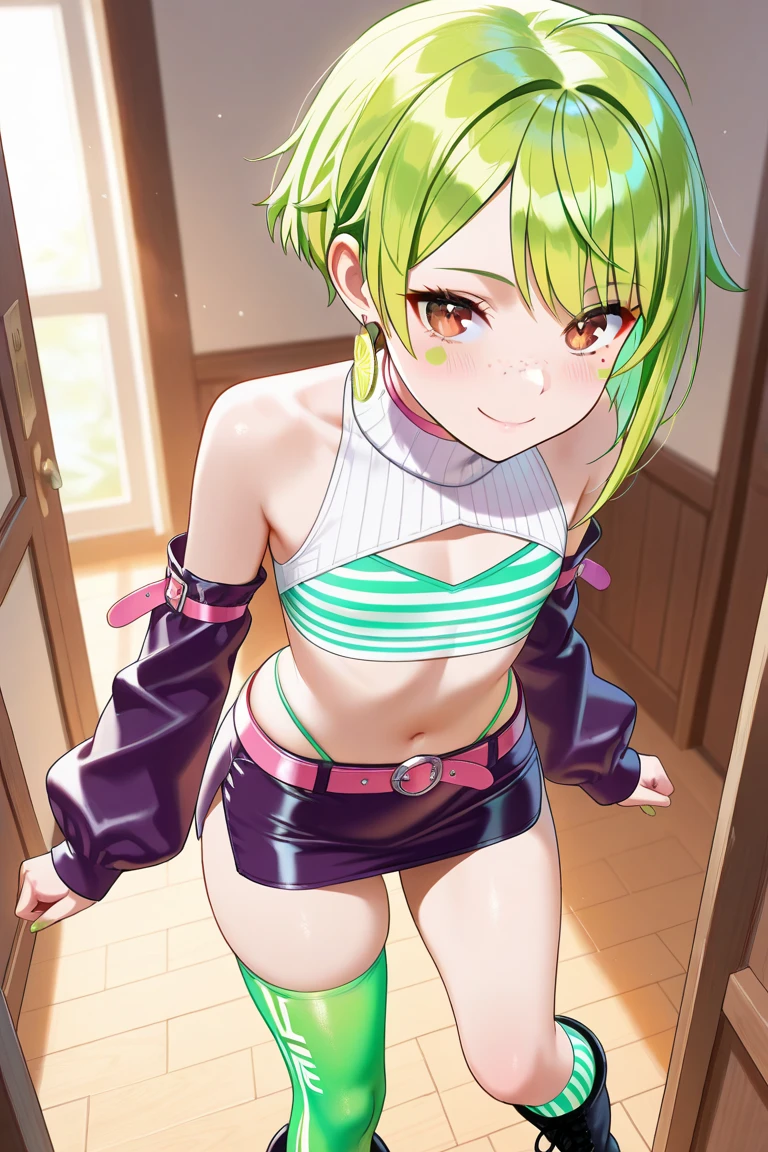 ojaskmmkcs, winking, one eye closed, standing, smile, simple background, adult, big breasts, g-string bikini, bikini only, blush, energetic pose
