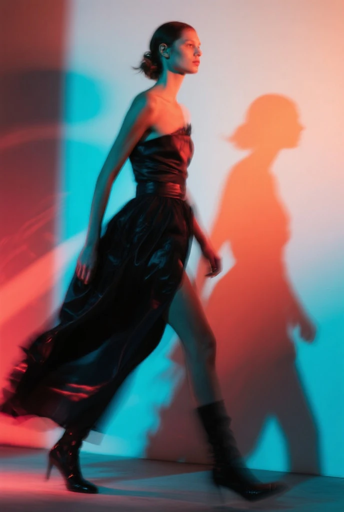 objective, attire, a dark skin supermodel Moor with tiny chest + zero waistline + Tapered waist + HUGE ass thighs hips, UHD, wide buttocks hips, she's wearing (translucent) sweater dress with (low cut) ankle boots, DSLR, extremely sophisticated long illuminated fade mohawk:2, Vaporwave, most widely trapezoidal hips, high details, zero waist:2, photography, deep orange room, highest resolution, Womancore, ultra hyper photo realistic skin, no nudity