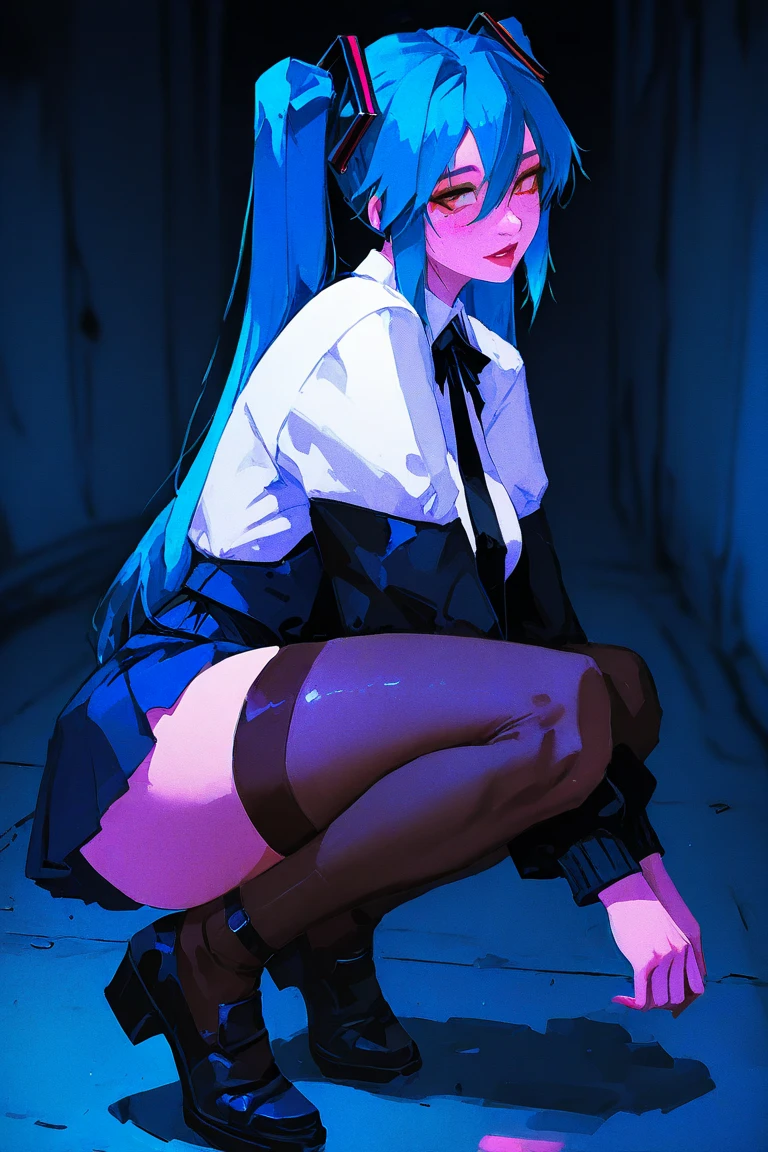 ph4nt0m01l, realistic, score_9, score_8_up, score_7_up, erotic portrait, office, desk in backgrond, squatting over a men, men laying on the floor, long_hair, blue hair, ponytail, red_eyes, 1 girl, solo, medium_breasts, smile, soft smile:0.01, goth dress, spiked choker, tight fit, beautiful feet, blue painted nails, blue lipstick:1.2, curvy, medium breasts, (sagging breasts:0.7), , pussy, blu pussy hair:1.7, exposed, sexy pink pussy, pussy juice, steamy feet:1.8., smelly feet, steaming body:15, spiked heels:1.8, spiked ankle straps, spiked wristbands, cock pov, girl pissing over the cock, huge piss stream