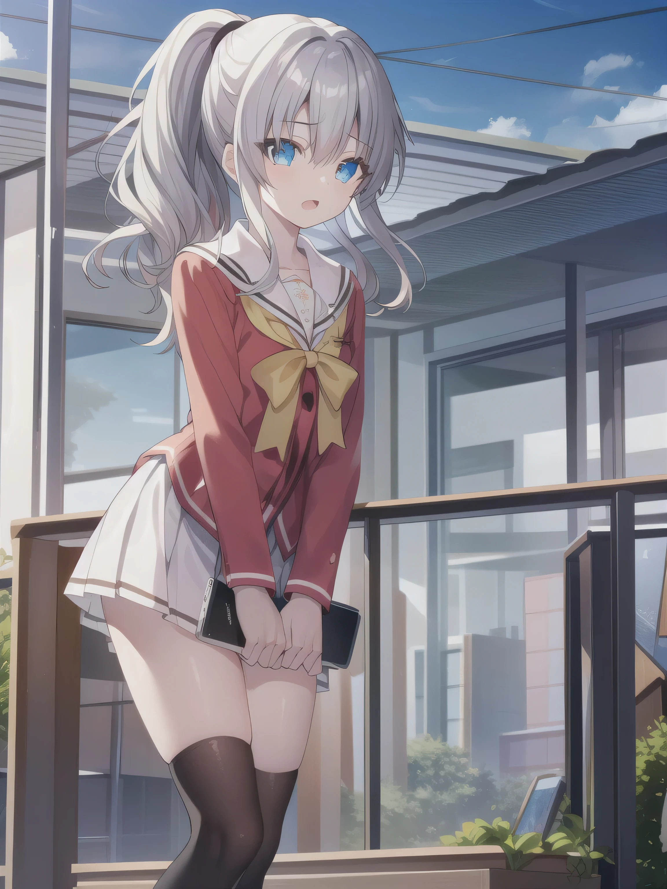 White hair, long hair,( blue eyes:1.5), (big :1.2), double ponytail,
1 Girl, school uniforms, flat chest, open mouth , outdoor,wind, Game CG Break,,( masterpiece), (Best Quality), (ultra-detailed), Very beautiful, Newest, Beauty illustration,super fine skin, shiny skin, ( masterpiece), (Best Quality), (ultra-detailed), Very beautiful,New, Newest, ,hi ,absurdity of feather_,2023,2024, milk,Digital Media (artworks), REAL LIGHTING , 4K, 8,000,white dress , white shirt, Seto Fuku,Low-cut,Cardigan, close his eyes ,THIS IS THE HIGHEST QUALITY, high resolution, Unity 8k壁纸, (illustration:0.8), ( beautiful and detailed eyes :1.6), 非常详细的面孔 , perfect lighting, Extremely Fine CG, (perfect hands, perfect anatomy ),Very detailed faces on handheld DVD,