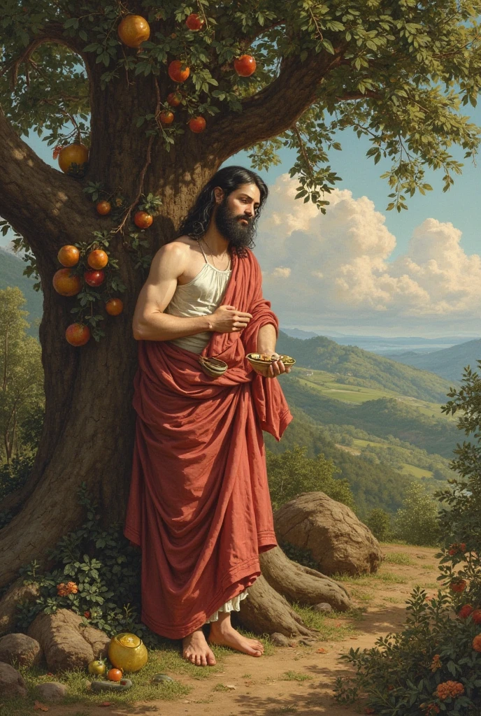 ((Man of supreme beauty, strong body)), ((beautiful blue eyes, long black curly hair)), ((wearing a tiny Greek toga, strong, sexy and sensual body)), ((with a glass of wine in hands)), ((man with beard)), God of orgy, God of sex, lascivious, ((Celtic mystical forest with satyrs and nymphs in the background), God of the Moon, A stunning portrait of a god, Frank Kelly Freas , style by Karol Bak, ((pretty face)), ((inspired by Caravaggio's paintings))
