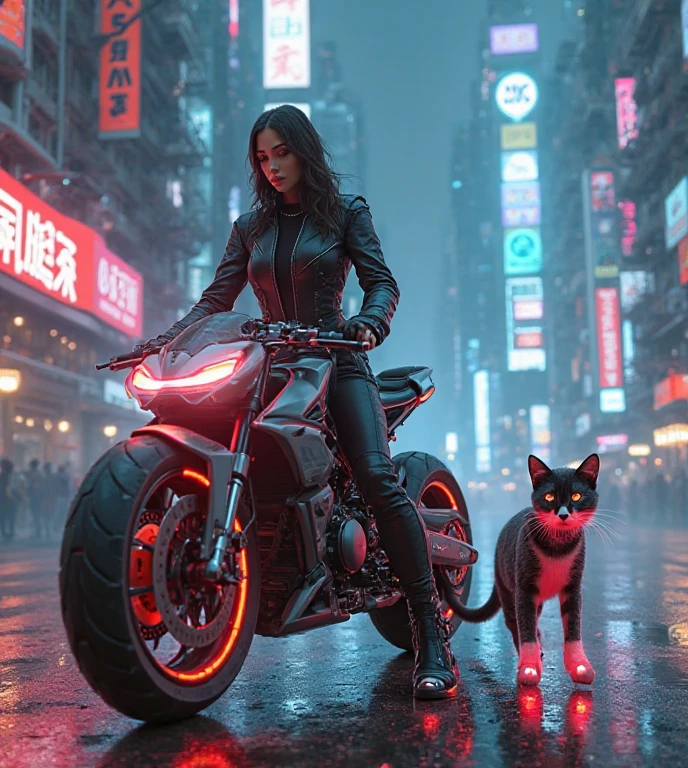 Female samurai with medium ????? riding devil dog in destroyed city，Emits blue-violet light，Glow effects，the night，中景 the scene is，Full body like， highly detailed surreal vfx，oc rendered，Shoot with 70 mm - AR
