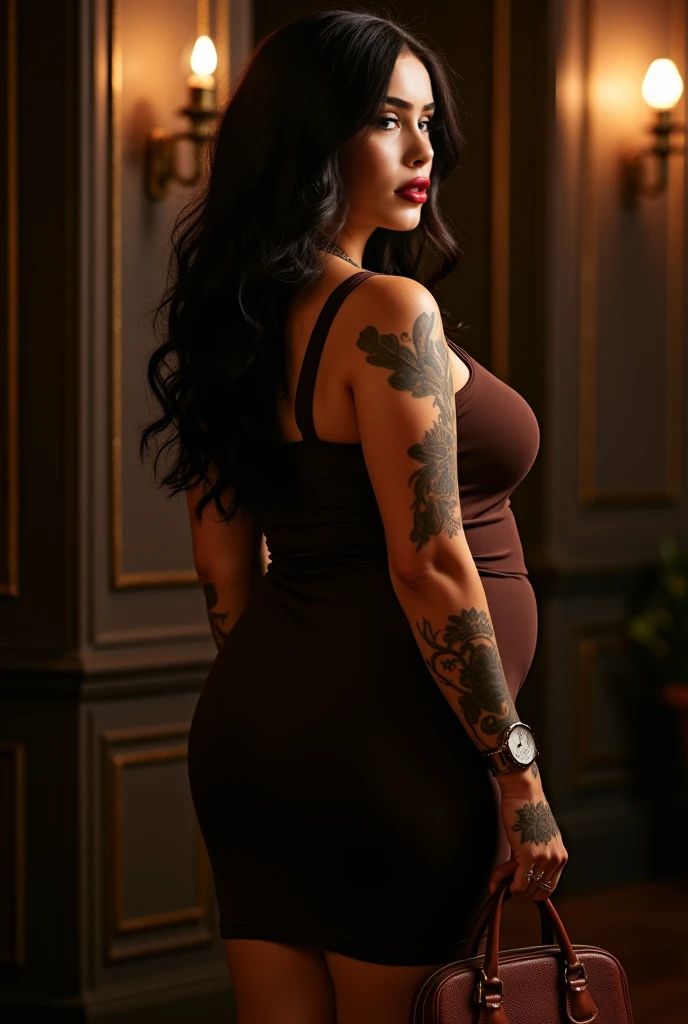 ((best quality)), ((masterpiece)), (detailed), perfect face, araffe woman in a dark-blue dress walking down a street, thicc, she has a jiggly fat round belly, bbwchan, wearing dress, skinny waist and thick hips, widest hips, her belly is fat and round, soft curvy shape, hyperrealistic full figure, wearing a cute dress , wide hips, cropped shoulders,Bare belly,(big assa:0.7),show legs,, thicc, beautiful thick female, beautiful curvy female,, Tall and tall,clear curvy details, curvy hourglass figure, alluring plus sized model, bbwchan, Voluptious body, Curvy model, Curvy body, Be red in the face, 1girll, a matural female, A MILF, the golden ratio,(Kpop idol),(Oil skin:1.2),(Oil skin:1.1), iremuzi tattoos on thighs, big tattoo on thighs, japanese goddess