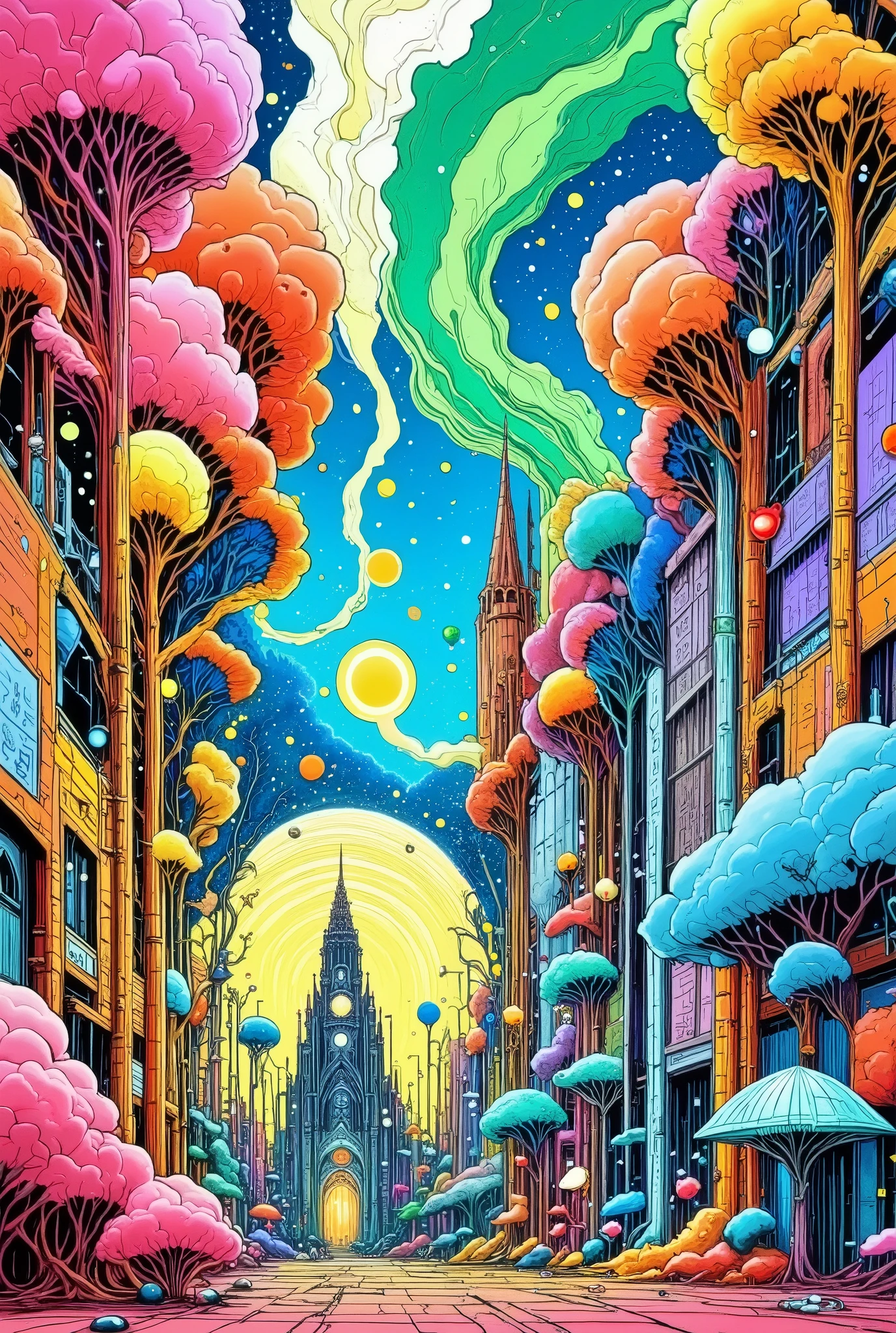 A cute  in a psychedelic zombie apocalypse 