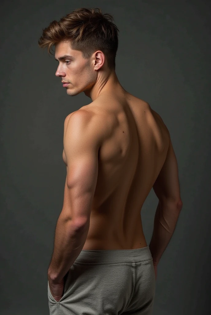 Photorealistic, ((best quality)), ((masterpiece)), (detailed), fully naked, nude, naked, showing his back and muscle masculine ass, facing the camera, (side view:1.5), solo, 1man, ancient mythology, greek mythology, he is Atlas,