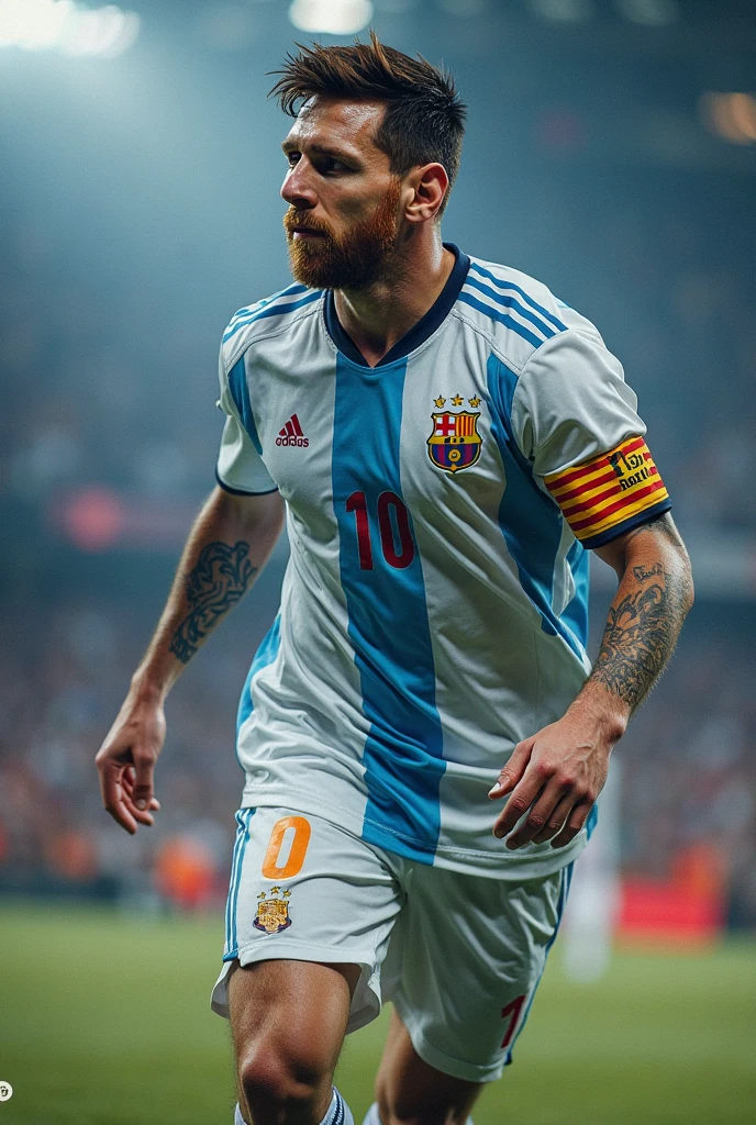 Messi  showing shirt to real madrid
