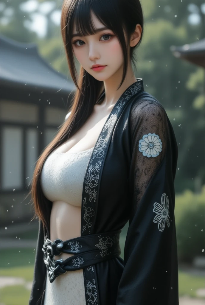 (best quality, 8K, masterpiece: 1.3), ((((((incredibly large breasts: 1.0))))), hairpin, (beautiful face:1.3), plum blossom ink painting background,authentic hanbok, 1920s photography studio, (It feels like a faded photograph: 1.4), Old photos, laugh, black and white photography, play the guitar, korea
