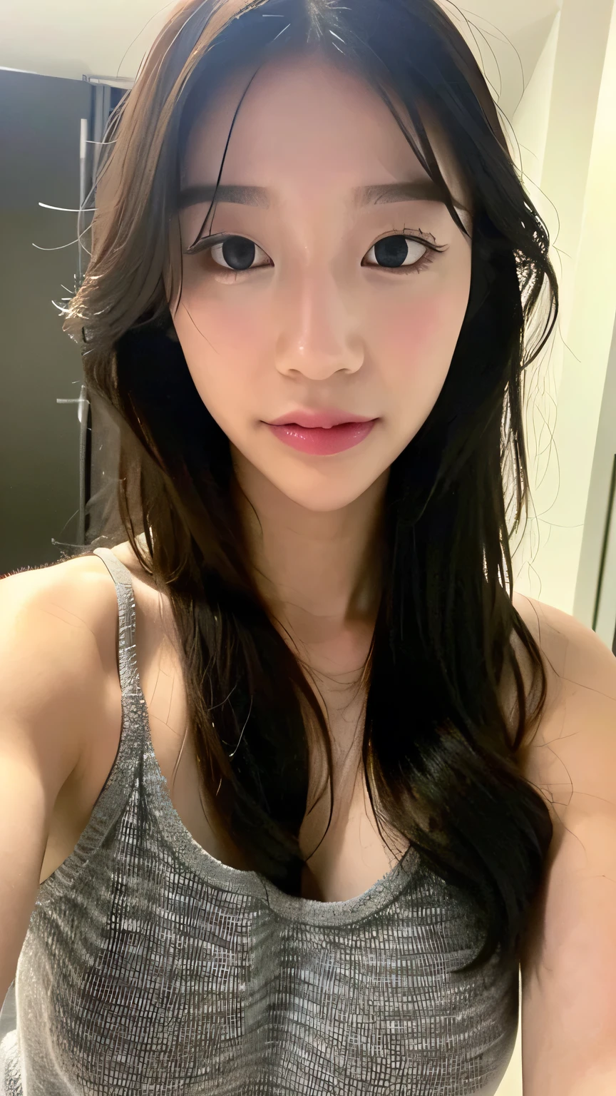 bed、smile、Short sleeve、high resolution、double eyelid、White teeth、Long Hair A well-proportioned Japanese face Thin eyebrows Brown Hair Black Swimsuit bikini Straight Hair