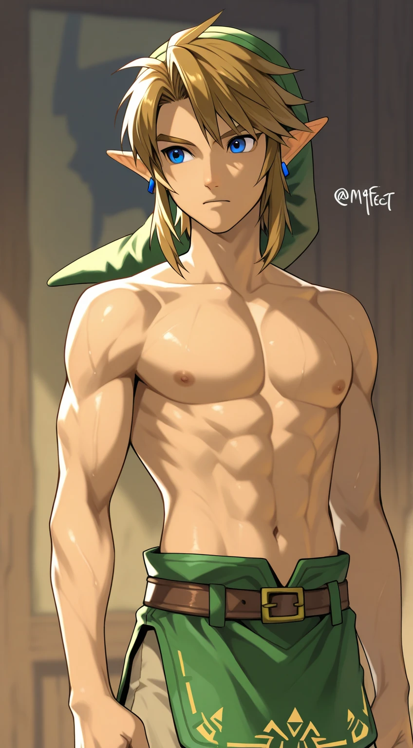 The Legend of Zelda: Ocarina of Time,Link is naked and being raped by a monster,Sexy images,juvenile,Japanese,Thinly-skinned abs,barefoot,Upper body naked,man,Is ejaculating,whole body,Erect penis,Feeling face,Slim body,uniform,Link from the Legend of Zelda,