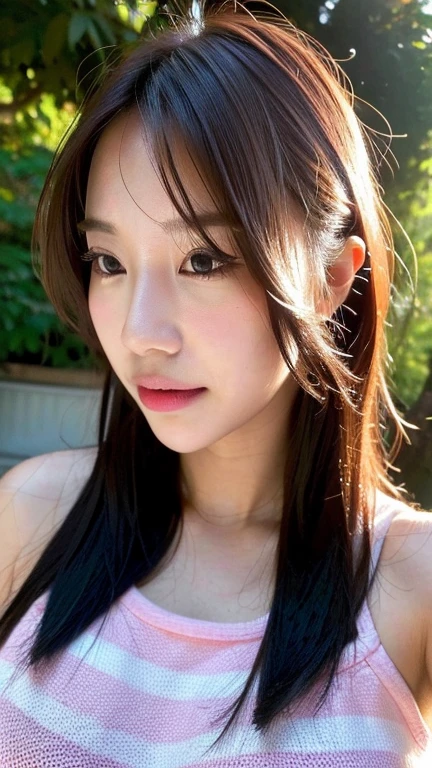 Focus on people。Create and express the best shining composition of the person in a realistic way。((masterpiece))、(((top-quality)))、((ultra-detailliert))、(A hyper-realistic)、(highly detailed CGillustration)、(extremely delicate and beautiful)、Girl a masterpiece、top-quality、Realistic skin feeling、Realistic fabric、We will introduce a realist illustration focusing on the center front of girls with realistic and ultra-detailed eyes.。 unparalleled beauty、It is the greatest masterpiece in the history of the Inuiku Ichigo, which depicts the most beautiful figure of a lifetime.。 Create stunning anime artwork that is currently trending on seaStation、Introducing exquisite beauty and seductive aesthetics。Hair is tied up、white and pink underwear、NOWAI
